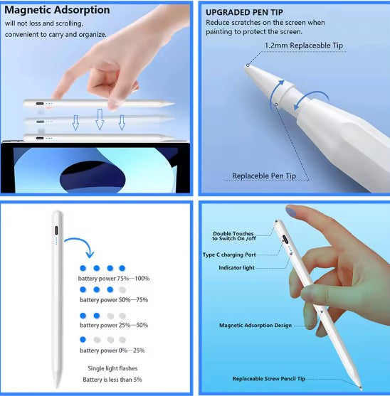 Stylus Pen For Apple Pencil with LED Power Indicators Palm Rejection Touch Pencil for 2022 2021 2020 2019 2018 iPad pencil