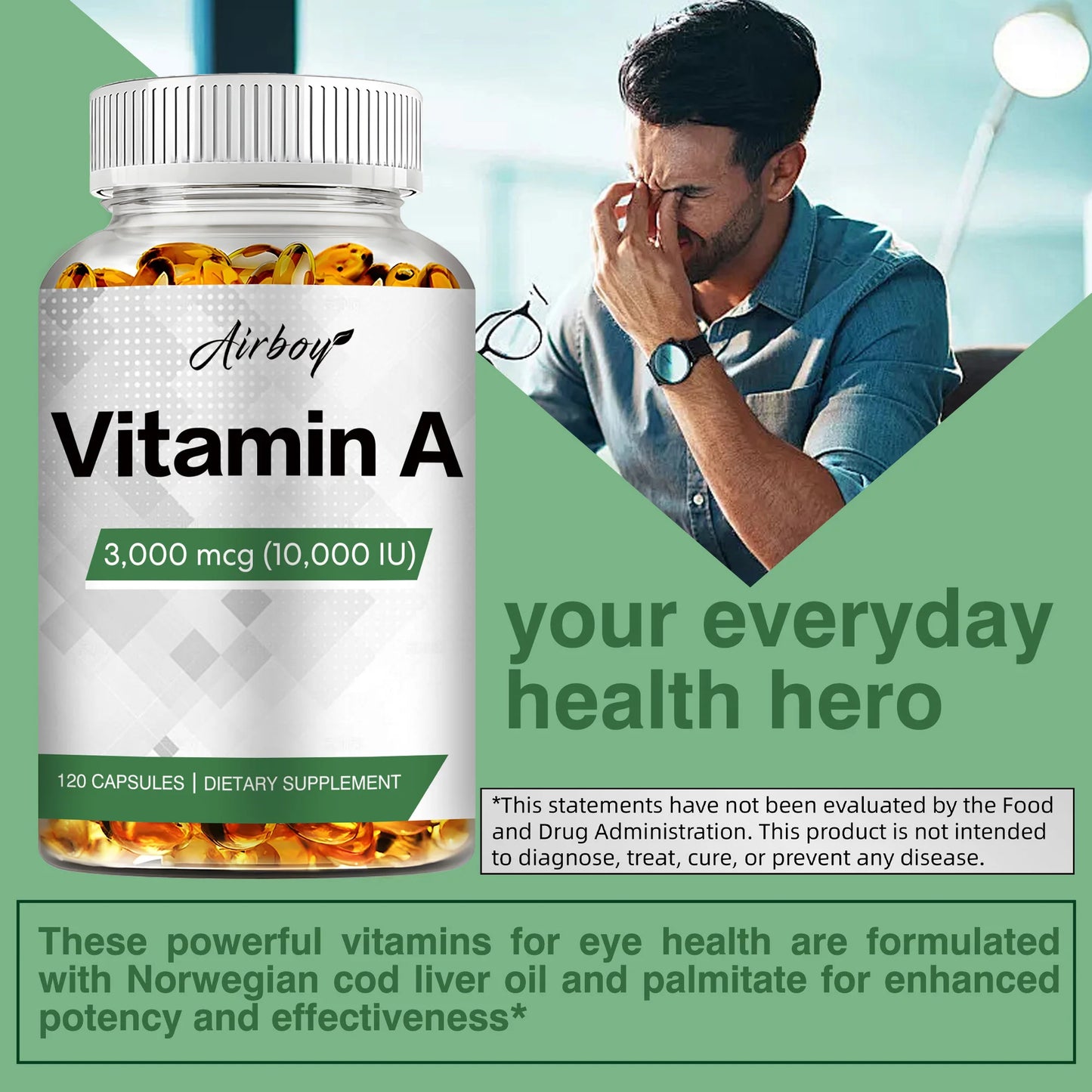 Vitamin A 3000mcg - Improve Vision, Resist Fatigue Improve Eyes Clarity Promote Growth and Development - 120 Capsules