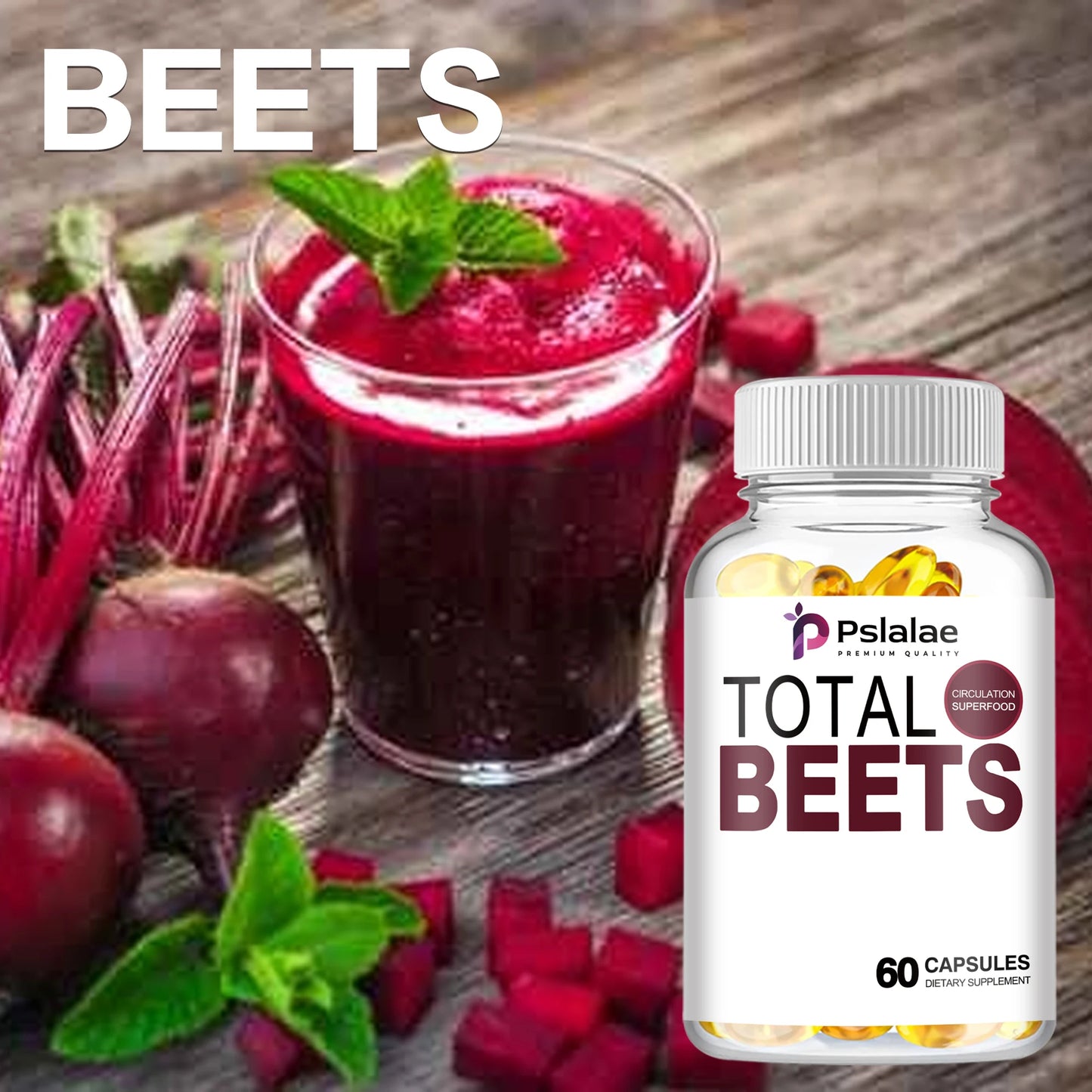 Total Beet Capsules - Supports Heart Health, Circulation, Immune System and Digestive System - 60 Capsules