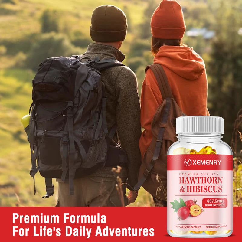 Hawthorn & Hibiscus Supplement - Heart Health, and Improves Blood Circulation - 120 Capsules