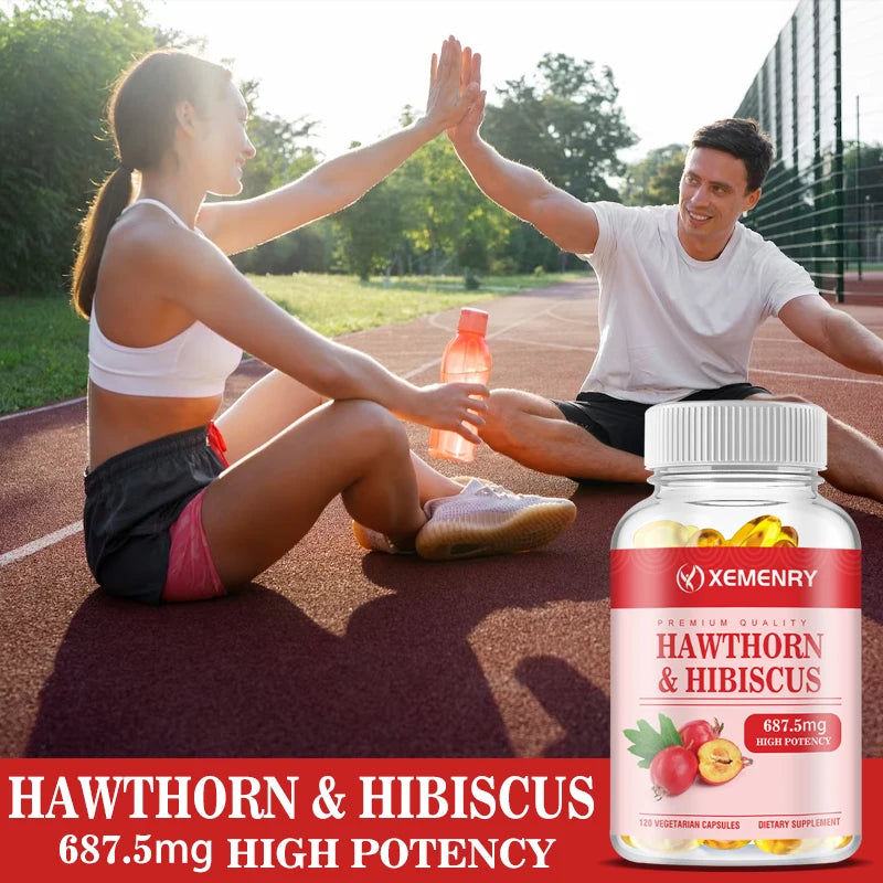 Hawthorn & Hibiscus Supplement - Heart Health, and Improves Blood Circulation - 120 Capsules