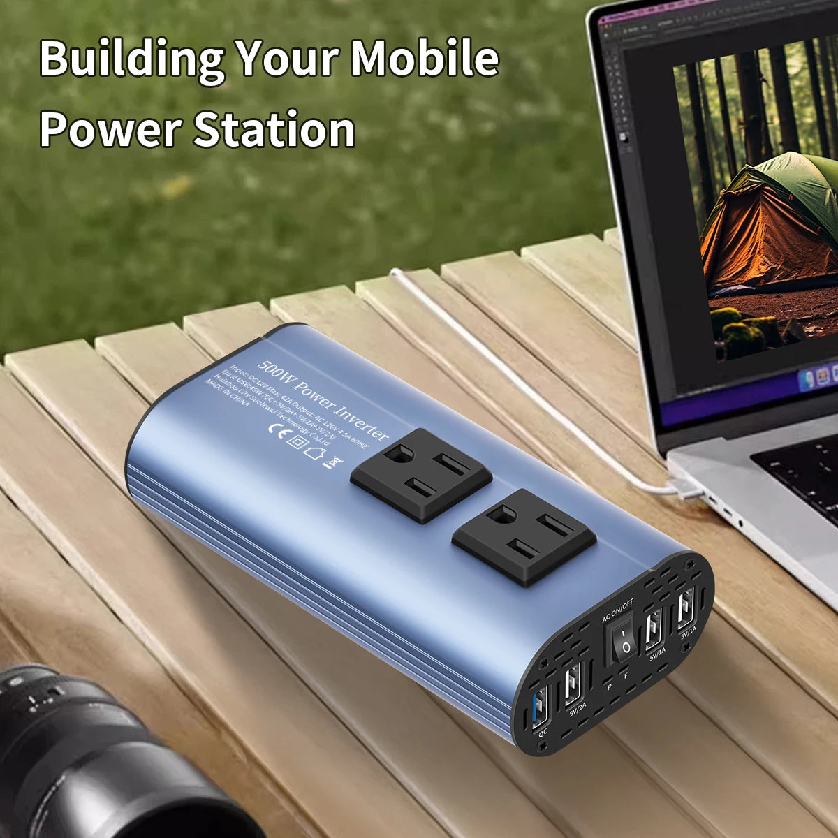 Modified Frequency Inverter Double receptacle 4USB 500W DC12V To AC110V Ports Car Adapter Portable Inverter