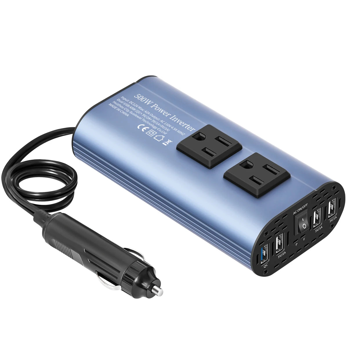 Modified Frequency Inverter Double receptacle 4USB 500W DC12V To AC110V Ports Car Adapter Portable Inverter