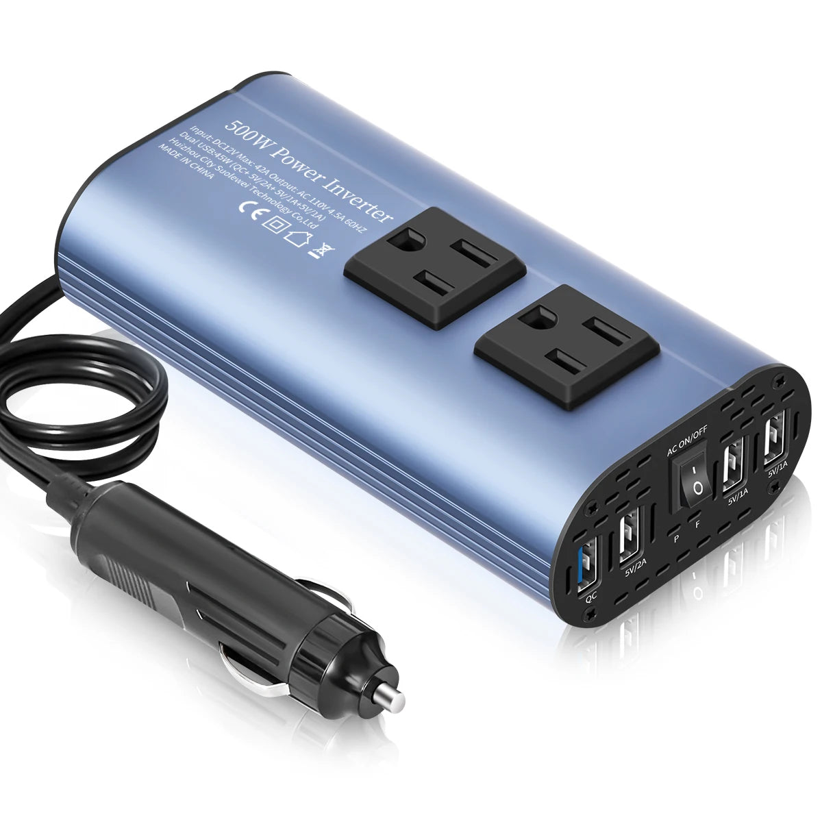 Modified Frequency Inverter Double receptacle 4USB 500W DC12V To AC110V Ports Car Adapter Portable Inverter