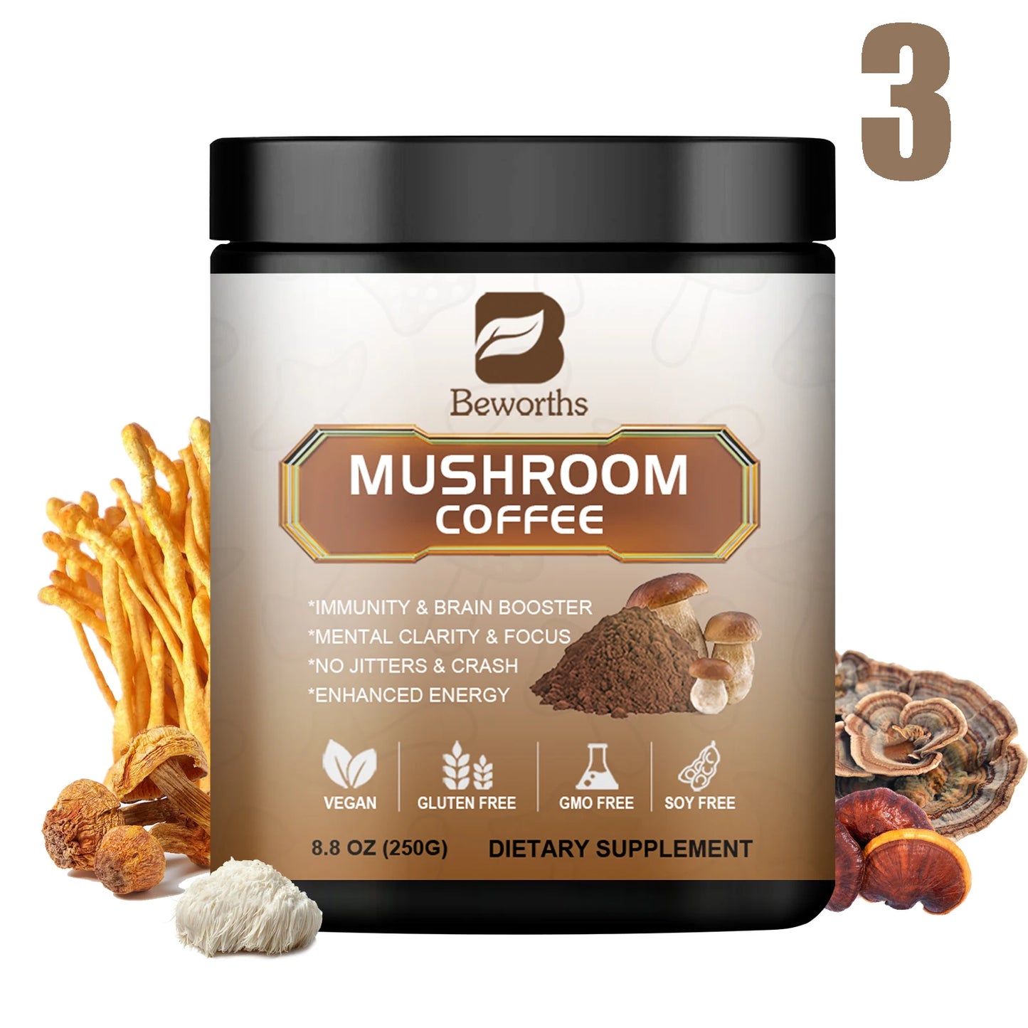 BWEORTHS Ultra Concentrated Mushroom Coffee Mixed Reishi & Lion's Mane Mushrooms Support Immunity and Focus Health Boost Memory