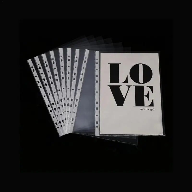 100pcs A4 Sheet Protectors 11holes Transparent Plastic Bag Paper Organizer Document Bag Clear File Bag For Loose Leaf Documents
