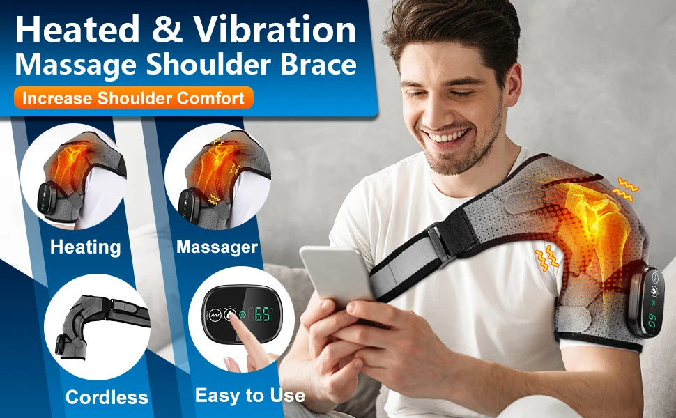 Electric Heating Pad Shoulder Vibration Massager Physiotherapy Arthritis Joint Pain Relief Belt Elbow Support Brace Thermal Wrap