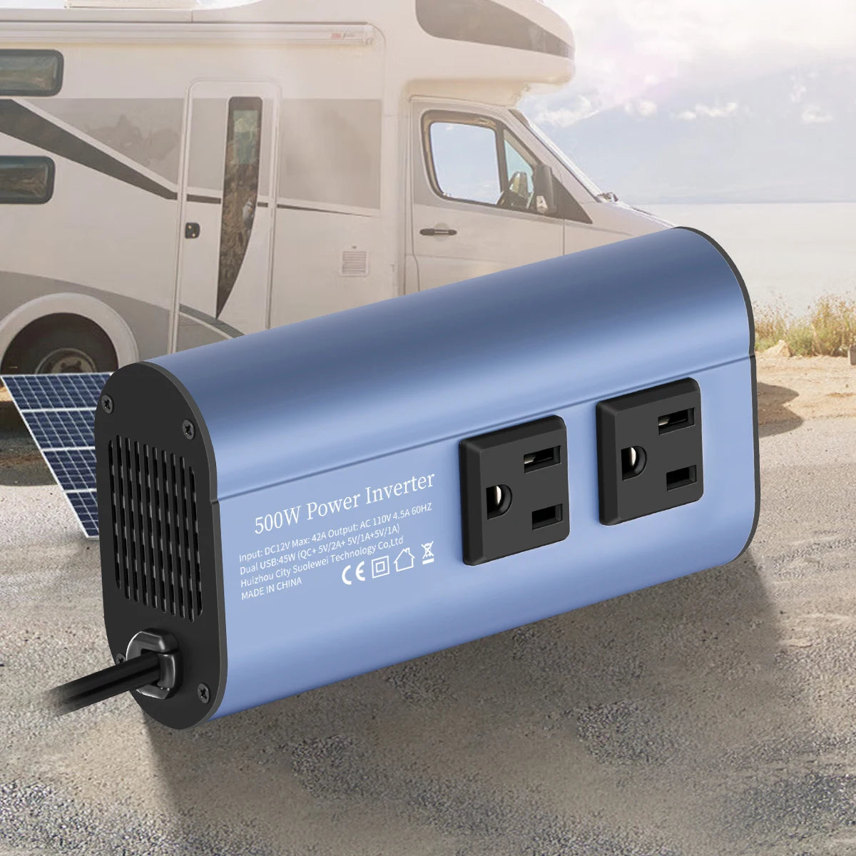 Modified Frequency Inverter Double receptacle 4USB 500W DC12V To AC110V Ports Car Adapter Portable Inverter