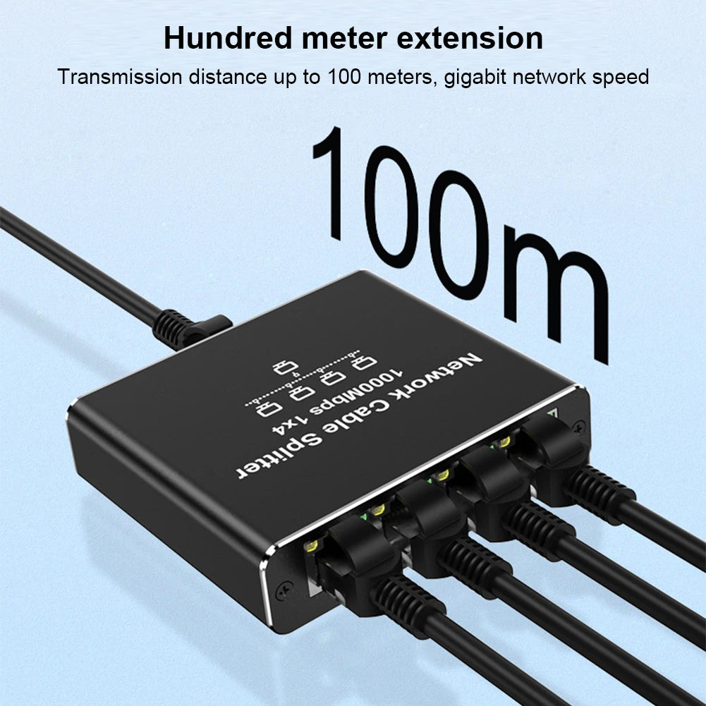1 To 4 RJ45 Splitter High Speed 1000Mbps Internet Splitter Adapter 4 Devices Simultaneously Networking for Cat5/5e/6/7/8 Cable