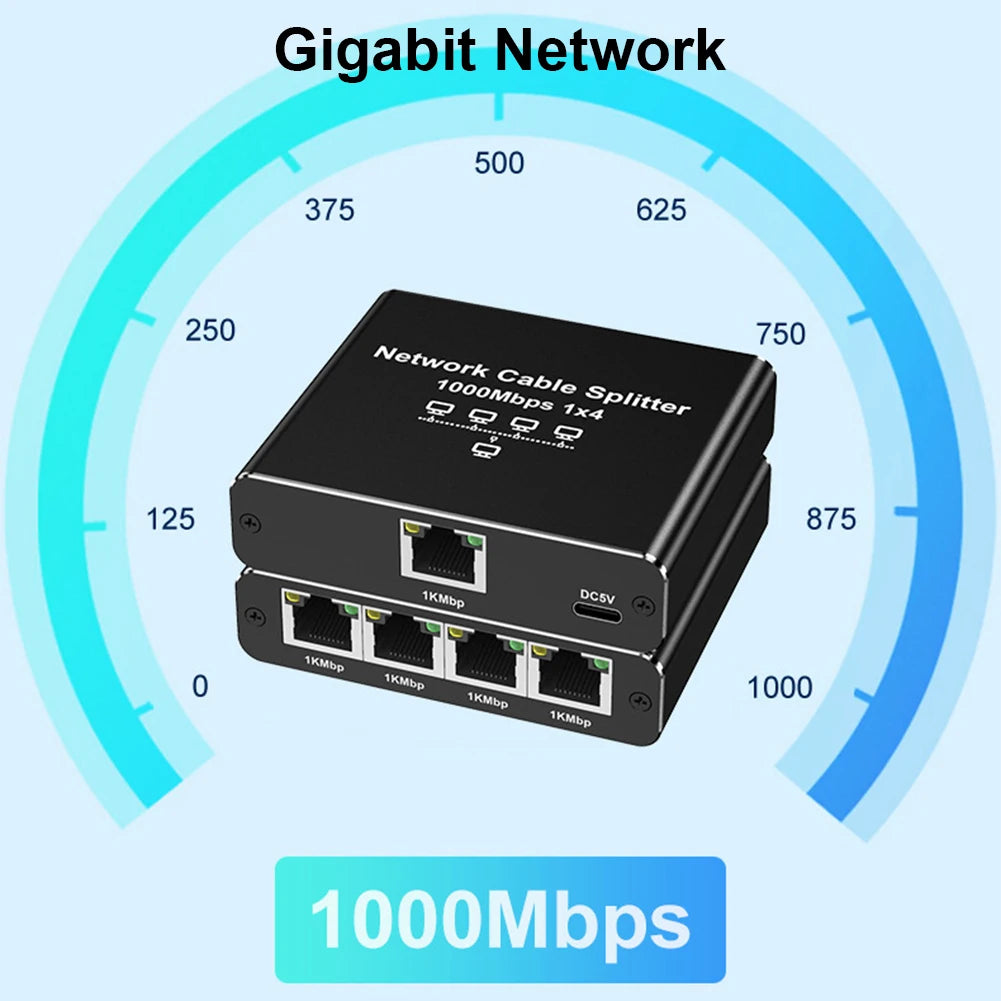 1 To 4 RJ45 Splitter High Speed 1000Mbps Internet Splitter Adapter 4 Devices Simultaneously Networking for Cat5/5e/6/7/8 Cable