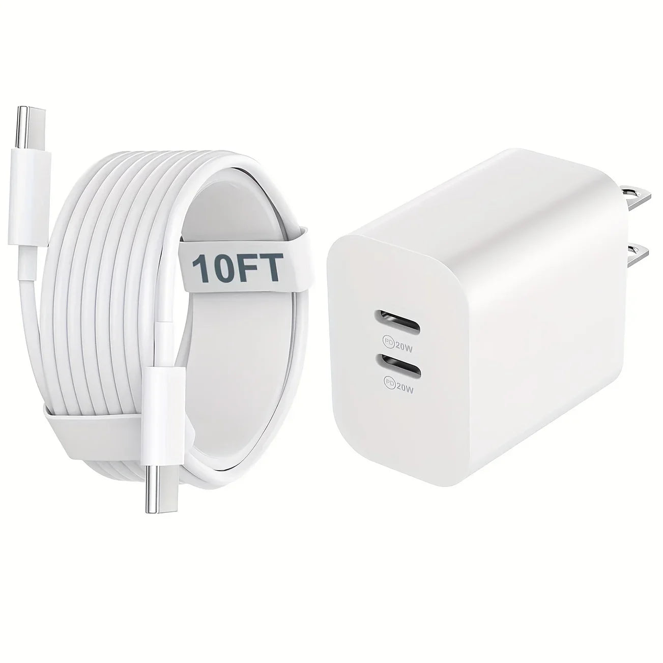 Fast charging, 10 foot long USB C charger cable with 20+20W dual port USB fast charger, suitable for iPhone 15 Pro/15 Pro Max