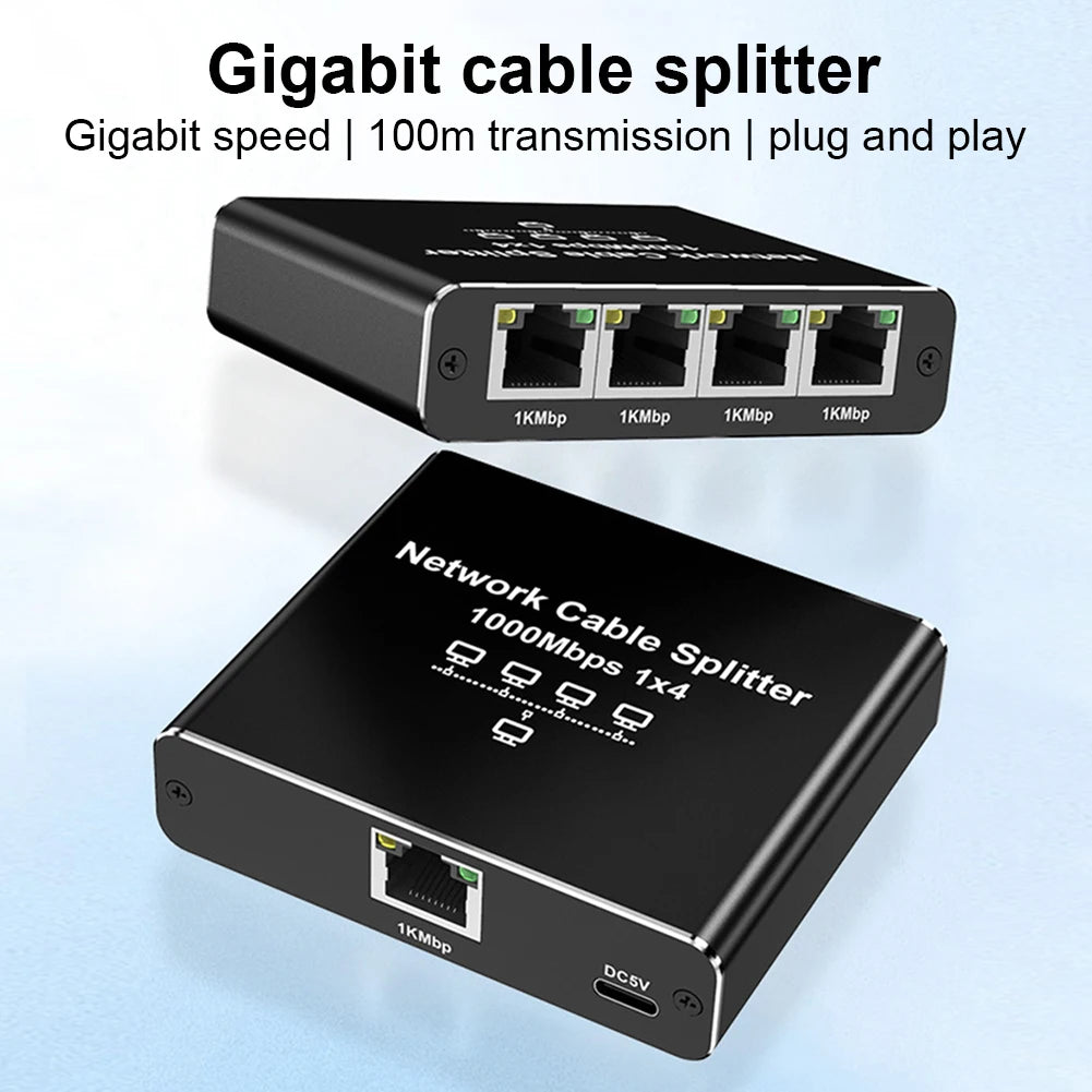 1 To 4 RJ45 Splitter High Speed 1000Mbps Internet Splitter Adapter 4 Devices Simultaneously Networking for Cat5/5e/6/7/8 Cable