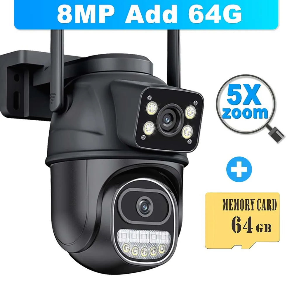 8K 16MP WiFi IP Camera Outdoor Four Lens 10X Zoom PTZ Security Camera Auto Tracking Smart Security Protection Video Surveillance