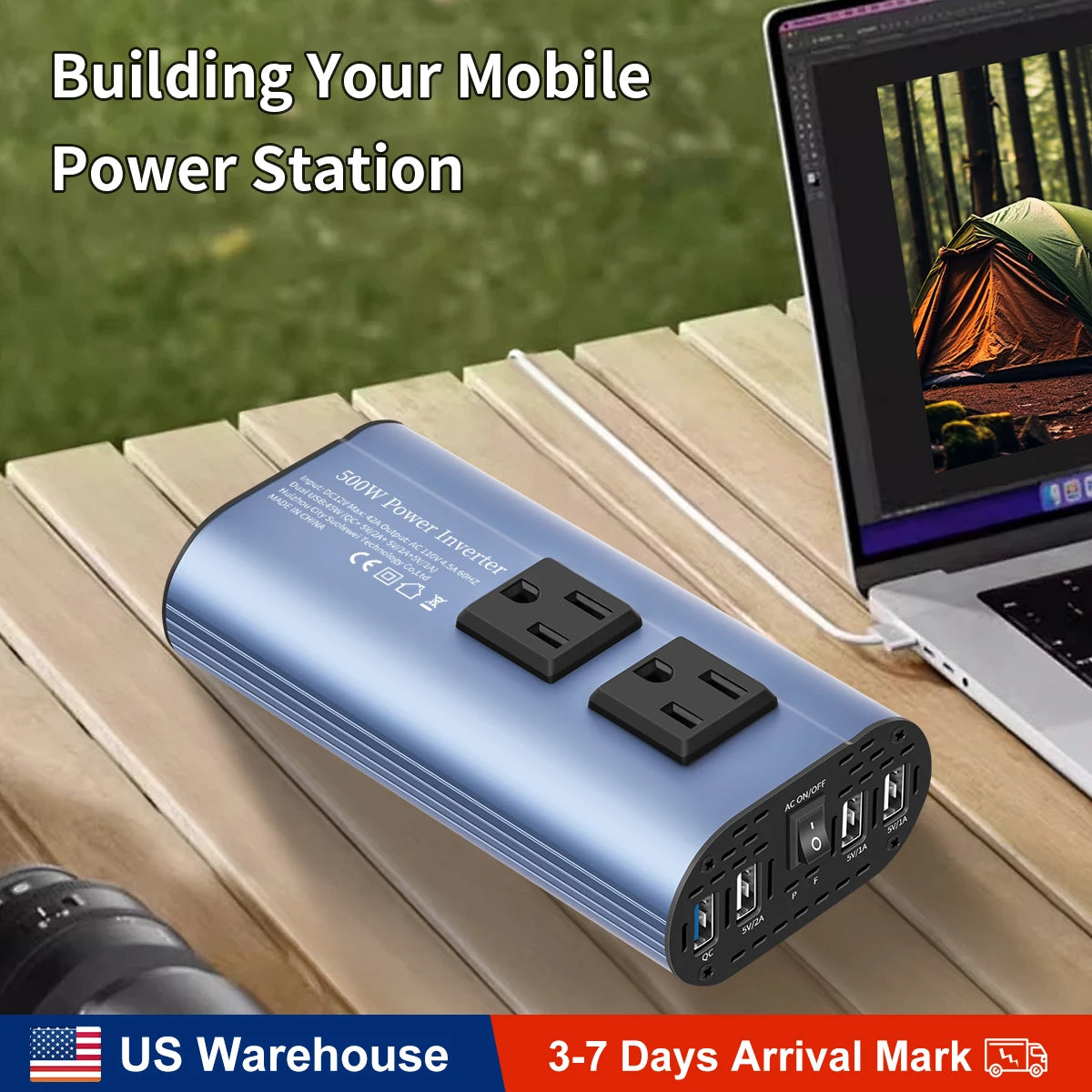 Modified Frequency Inverter Double receptacle 4USB 500W DC12V To AC110V Ports Car Adapter Portable Inverter
