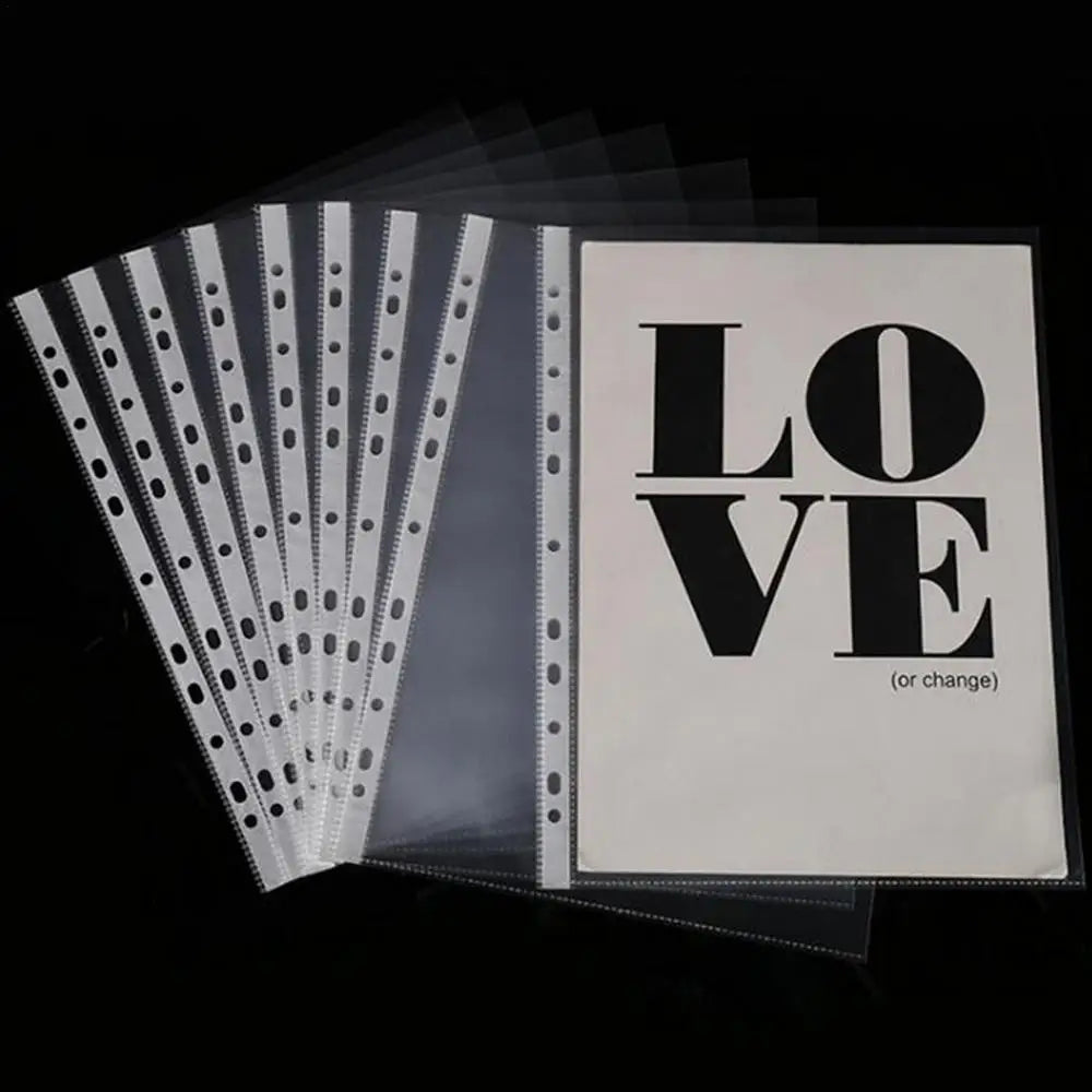 100pcs A4 Sheet Protectors 11holes Transparent Plastic Bag Paper Organizer Document Bag Clear File Bag For Loose Leaf Documents
