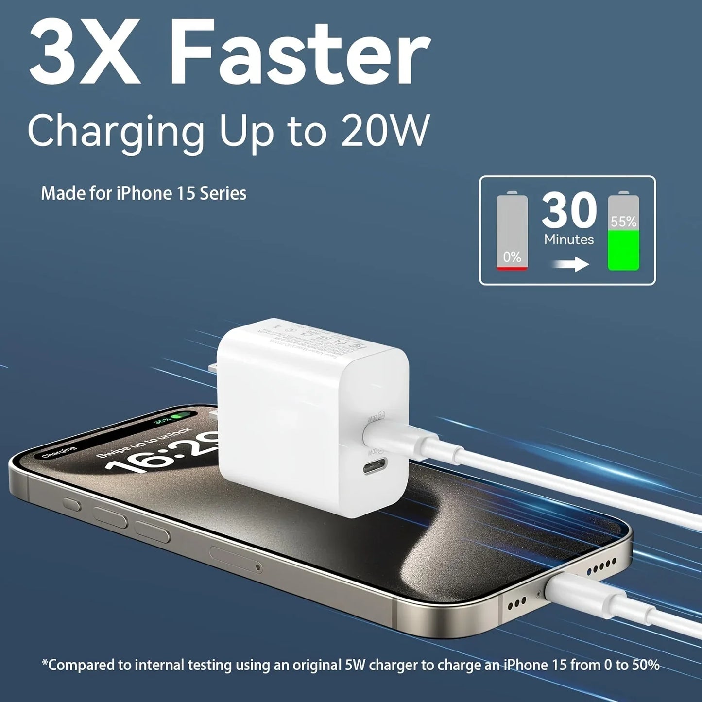 Fast charging, 10 foot long USB C charger cable with 20+20W dual port USB fast charger, suitable for iPhone 15 Pro/15 Pro Max