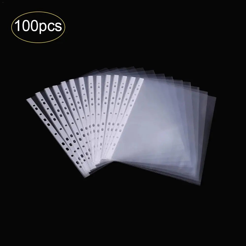 100pcs A4 Sheet Protectors 11holes Transparent Plastic Bag Paper Organizer Document Bag Clear File Bag For Loose Leaf Documents