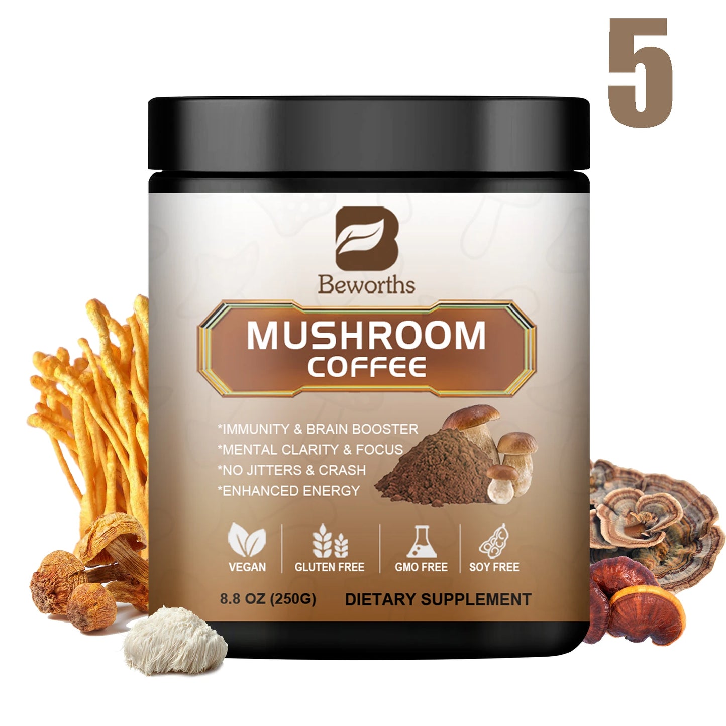 BWEORTHS Ultra Concentrated Mushroom Coffee Mixed Reishi & Lion's Mane Mushrooms Support Immunity and Focus Health Boost Memory