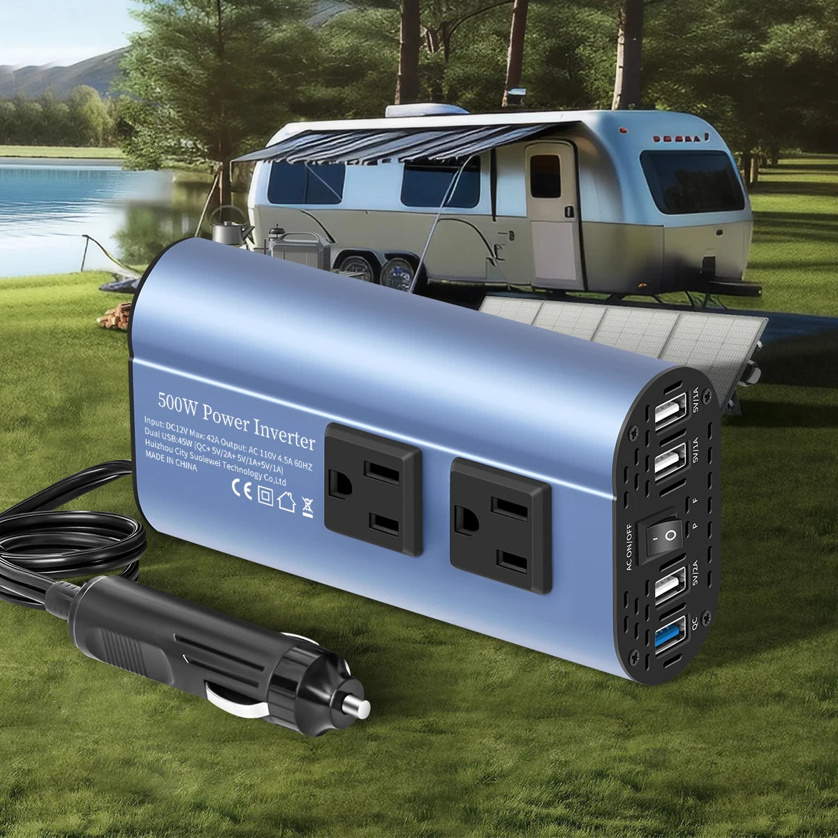 Modified Frequency Inverter Double receptacle 4USB 500W DC12V To AC110V Ports Car Adapter Portable Inverter
